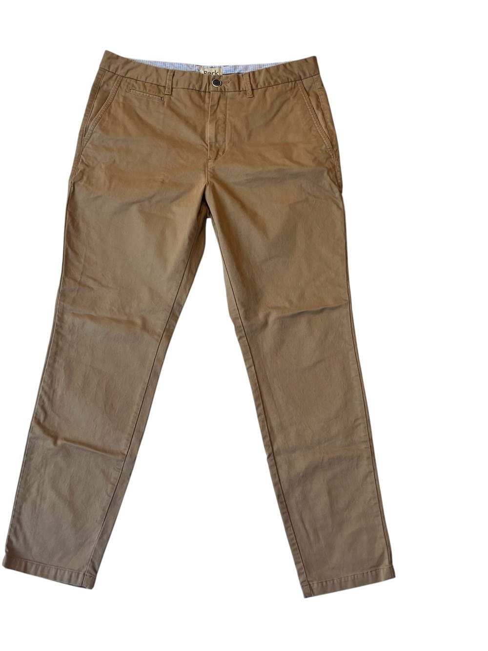 Perk Feel Good Chino pants 35 x 32 Beige Tan Slim fit Stretch Mens Tapered leg